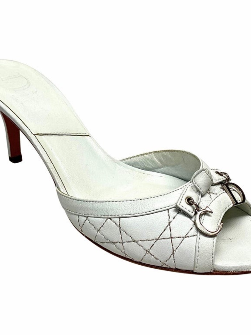 White Quilted Leather Women's Slide Heel - Christian Dior